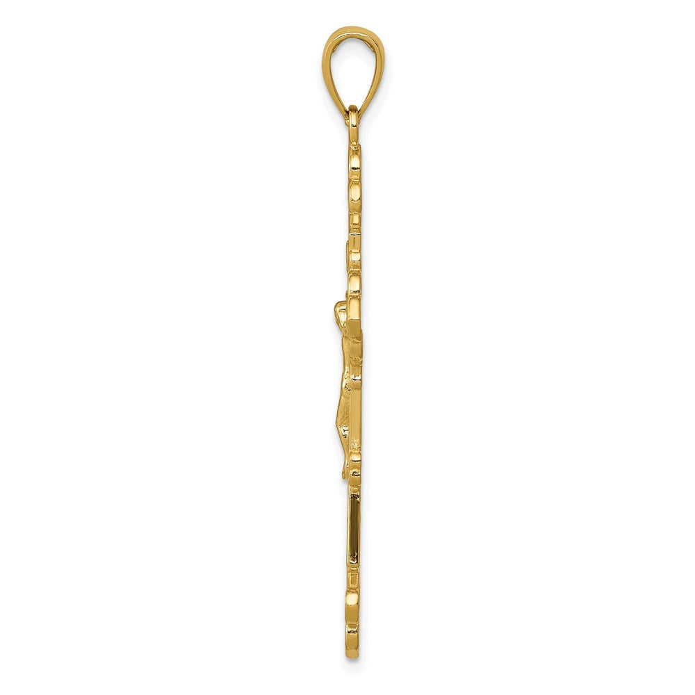 14K Gelbgold Polierter Texturierter INRI-Kruzifix-Anhänger mit Fleur-de-Lis-Motiv
