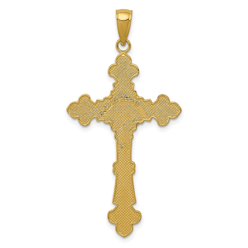 14K Gelbgold Polierter Texturierter INRI-Kruzifix-Anhänger mit Fleur-de-Lis-Motiv