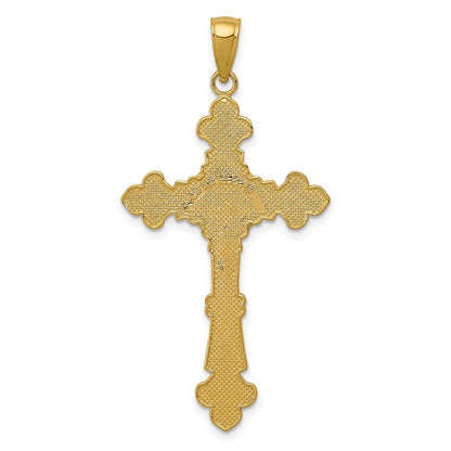 14K Gelbgold Polierter Texturierter INRI-Kruzifix-Anhänger mit Fleur-de-Lis-Motiv