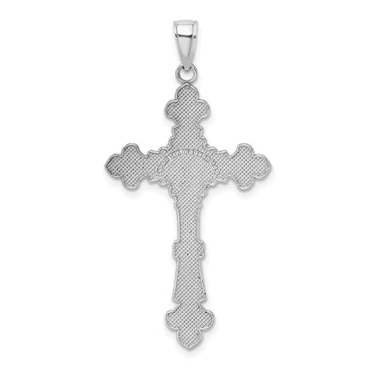 14K Weißgold Polierter Texturierter INRI Kruzifix Fleur-de-Lis Anhänger