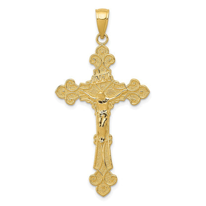 14K Gelbgold Polierter Texturierter INRI-Kruzifix-Anhänger mit Fleur-de-Lis-Motiv