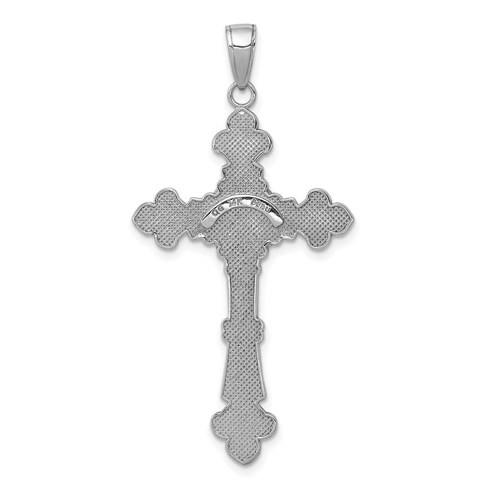 14K Weißgold Poliert INRI Kruzifix Fleur-de-Lis Anhänger