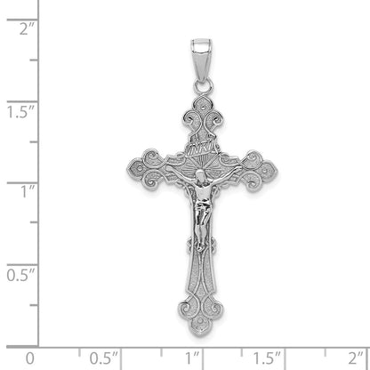 14K Weißgold Poliert INRI Kruzifix Fleur-de-Lis Anhänger