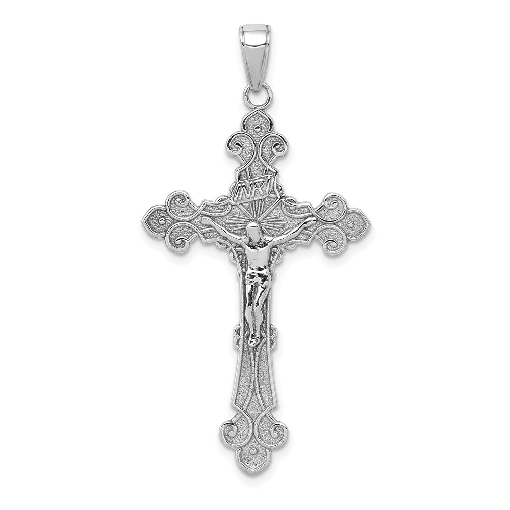 14K Weißgold Poliert INRI Kruzifix Fleur-de-Lis Anhänger