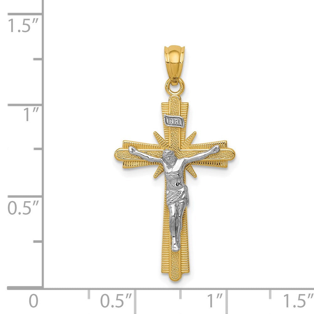 14K Bicolor-Gold polierter Kruzifix-Anhänger