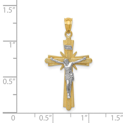 14K Bicolor-Gold polierter Kruzifix-Anhänger