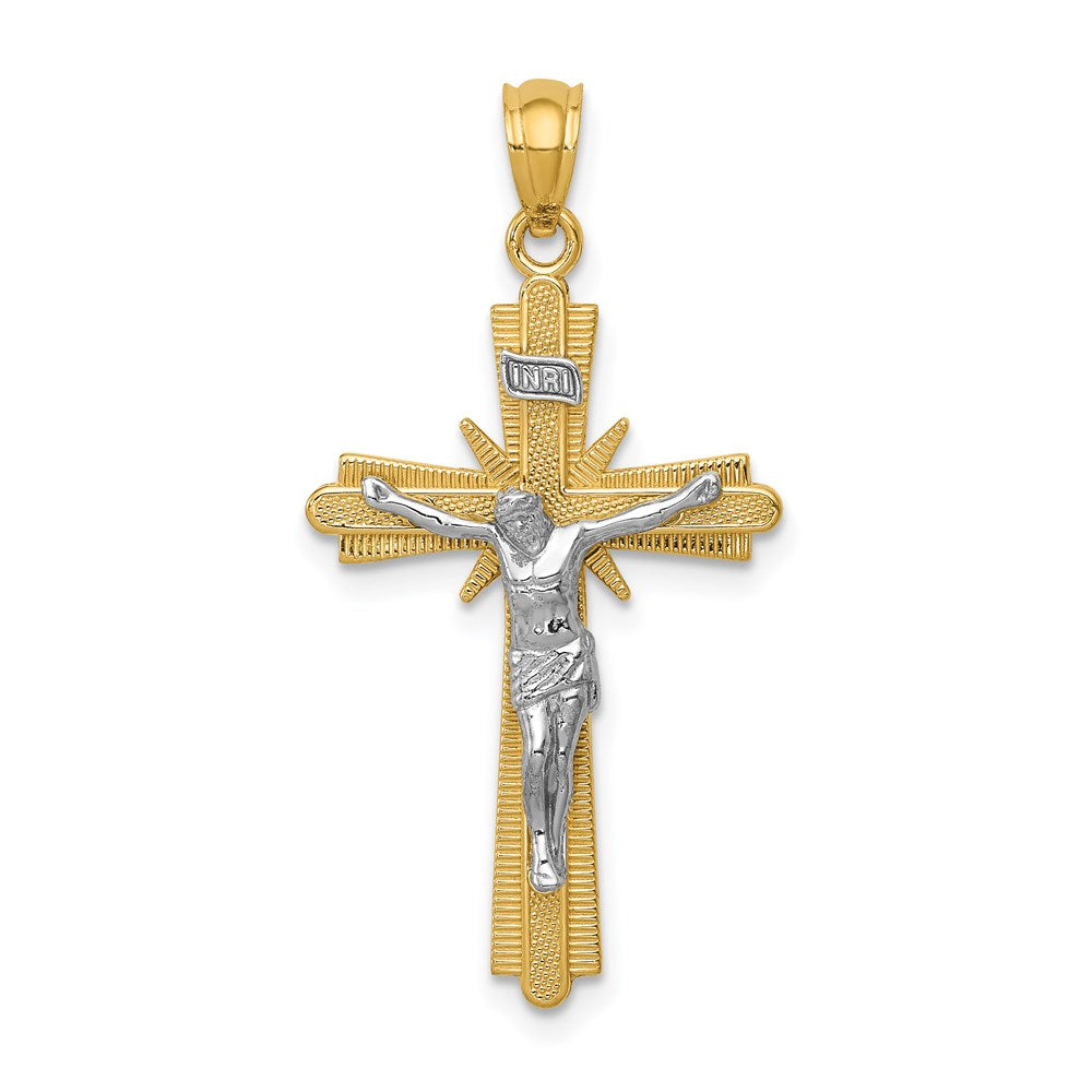 14K Bicolor-Gold polierter Kruzifix-Anhänger