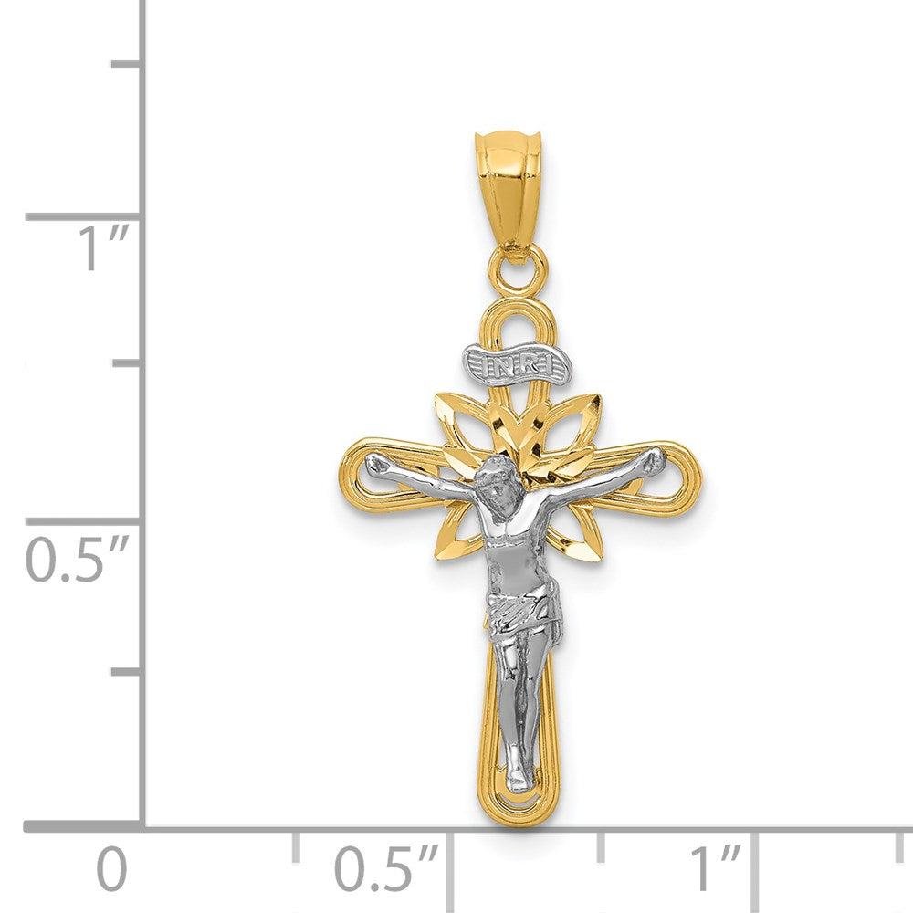 14K Bicolor mit Rhodium Klein Passion Kruzifix Anhänger