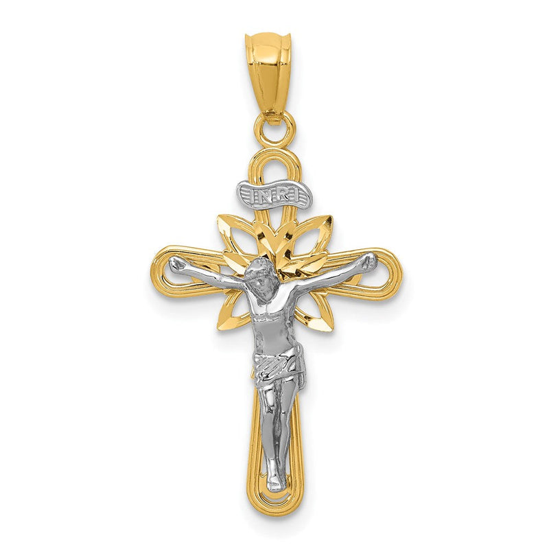 14K Bicolor mit Rhodium Klein Passion Kruzifix Anhänger