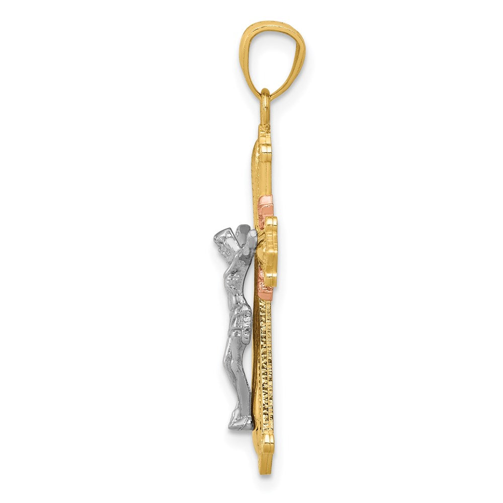 14 Karat Tricolor-Gold Polierter Kruzifix-Anhänger