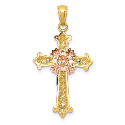 14 Karat Tricolor-Gold Polierter Kruzifix-Anhänger
