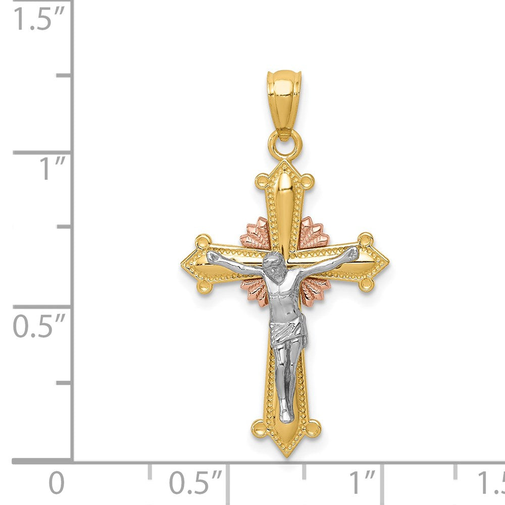 14 Karat Tricolor-Gold Polierter Kruzifix-Anhänger