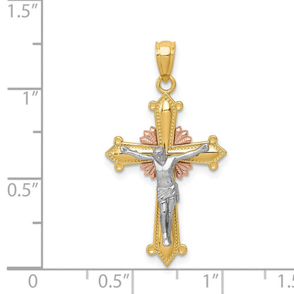 14 Karat Tricolor-Gold Polierter Kruzifix-Anhänger