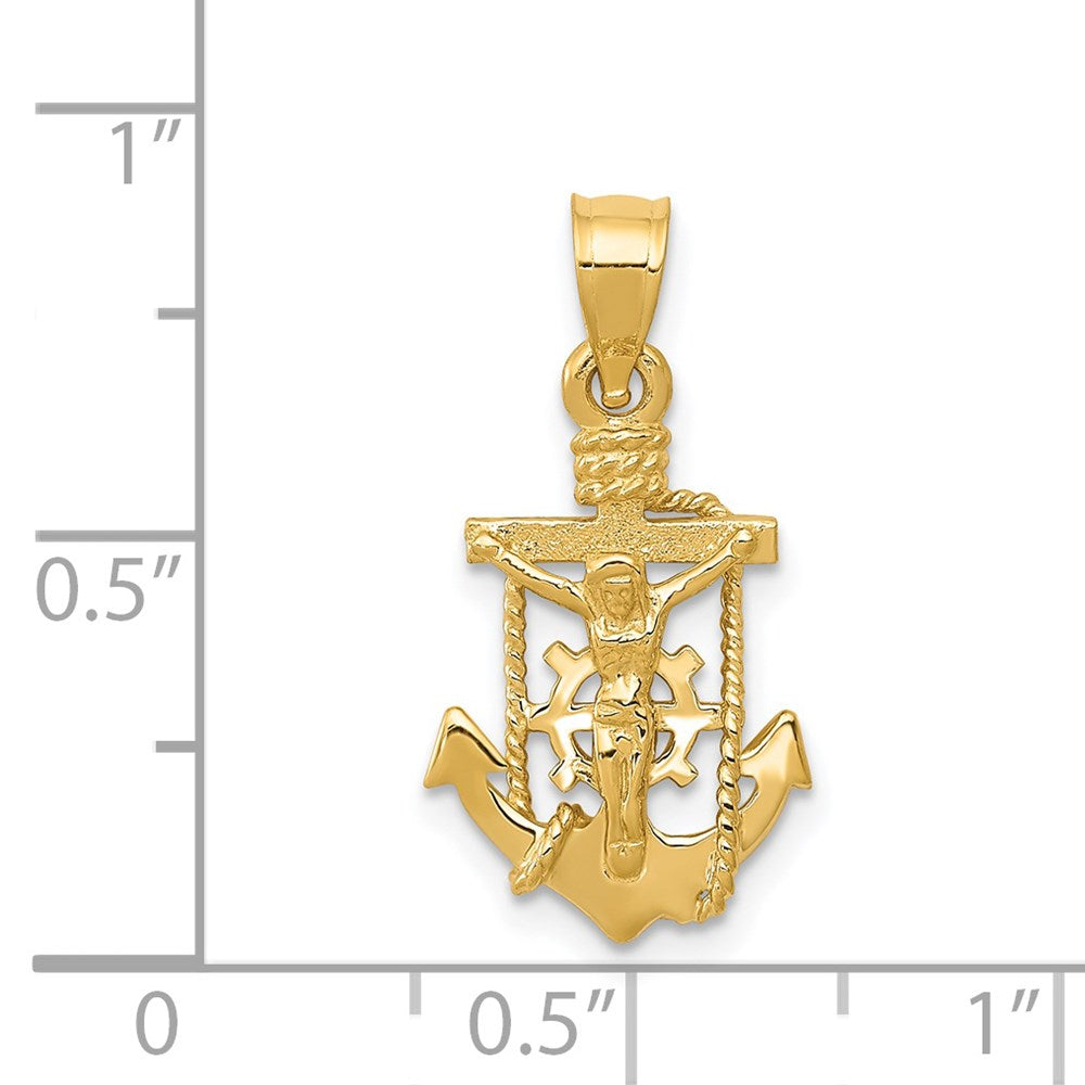14K Gelbgold Poliert Marine Kruzifix Anhänger