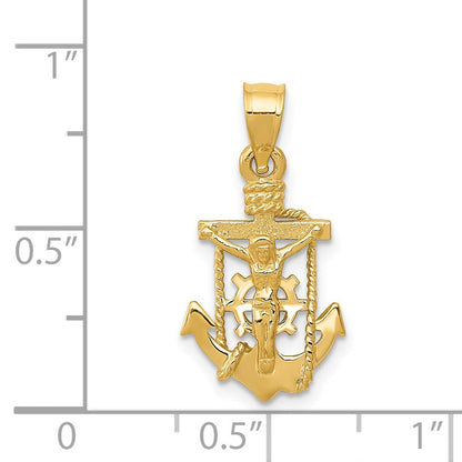 14K Gelbgold Poliert Marine Kruzifix Anhänger