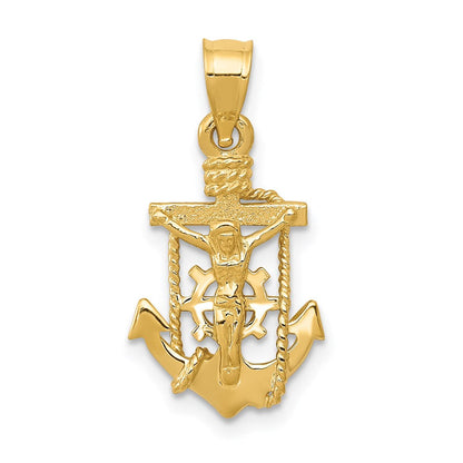 14K Gelbgold Poliert Marine Kruzifix Anhänger