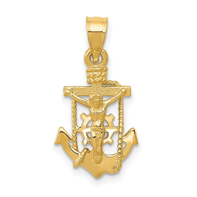 14K Gelbgold Poliert Marine Kruzifix Anhänger