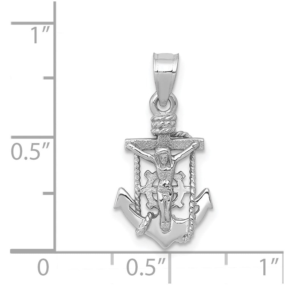 14K Weißgold Poliert Marine Kruzifix Anhänger