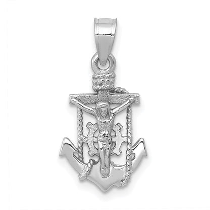 14K Weißgold Poliert Marine Kruzifix Anhänger
