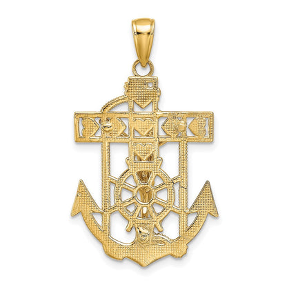 14K Gelbgold Polierter Strukturierter Marine-Kruzifix-Anhänger