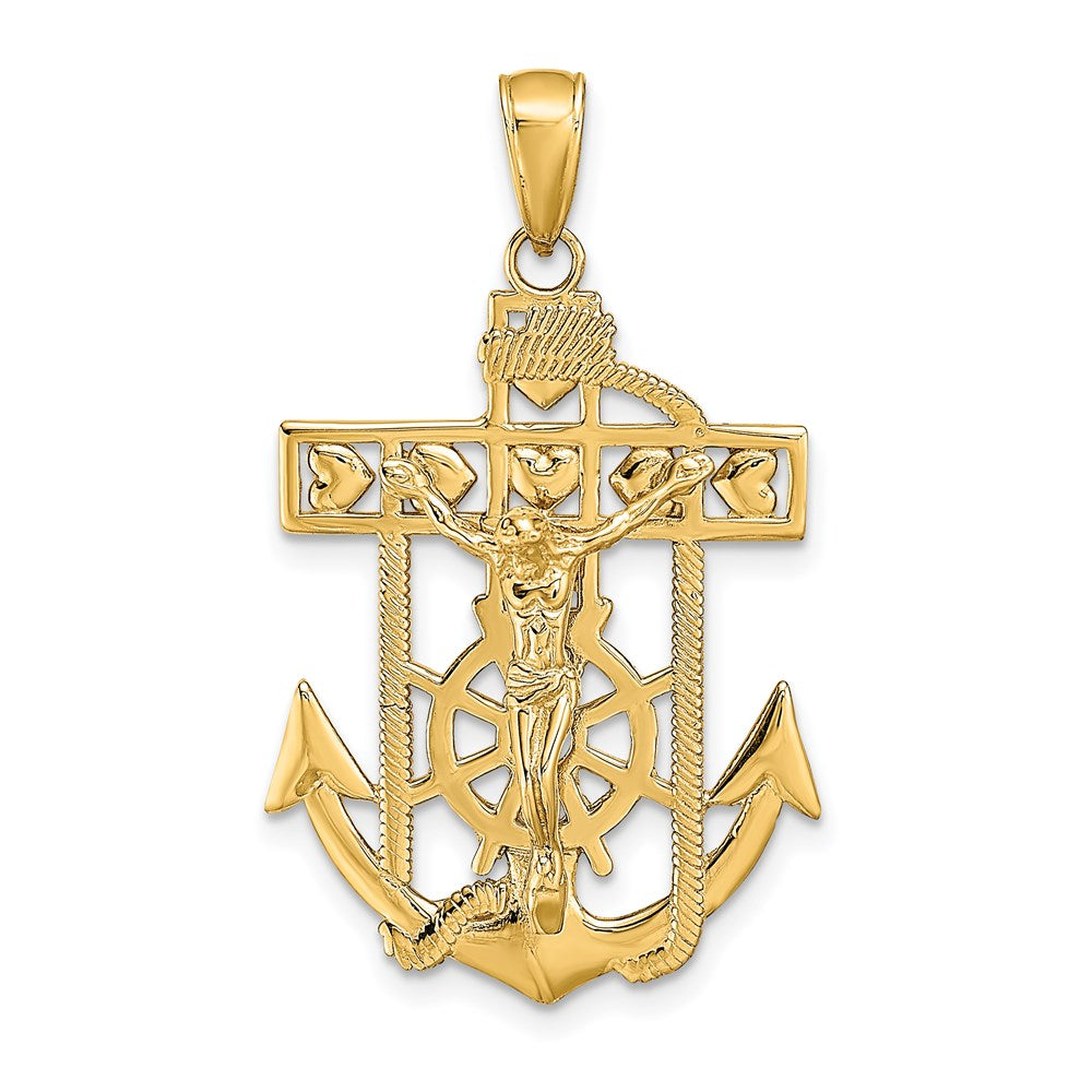 14K Gelbgold Polierter Strukturierter Marine-Kruzifix-Anhänger