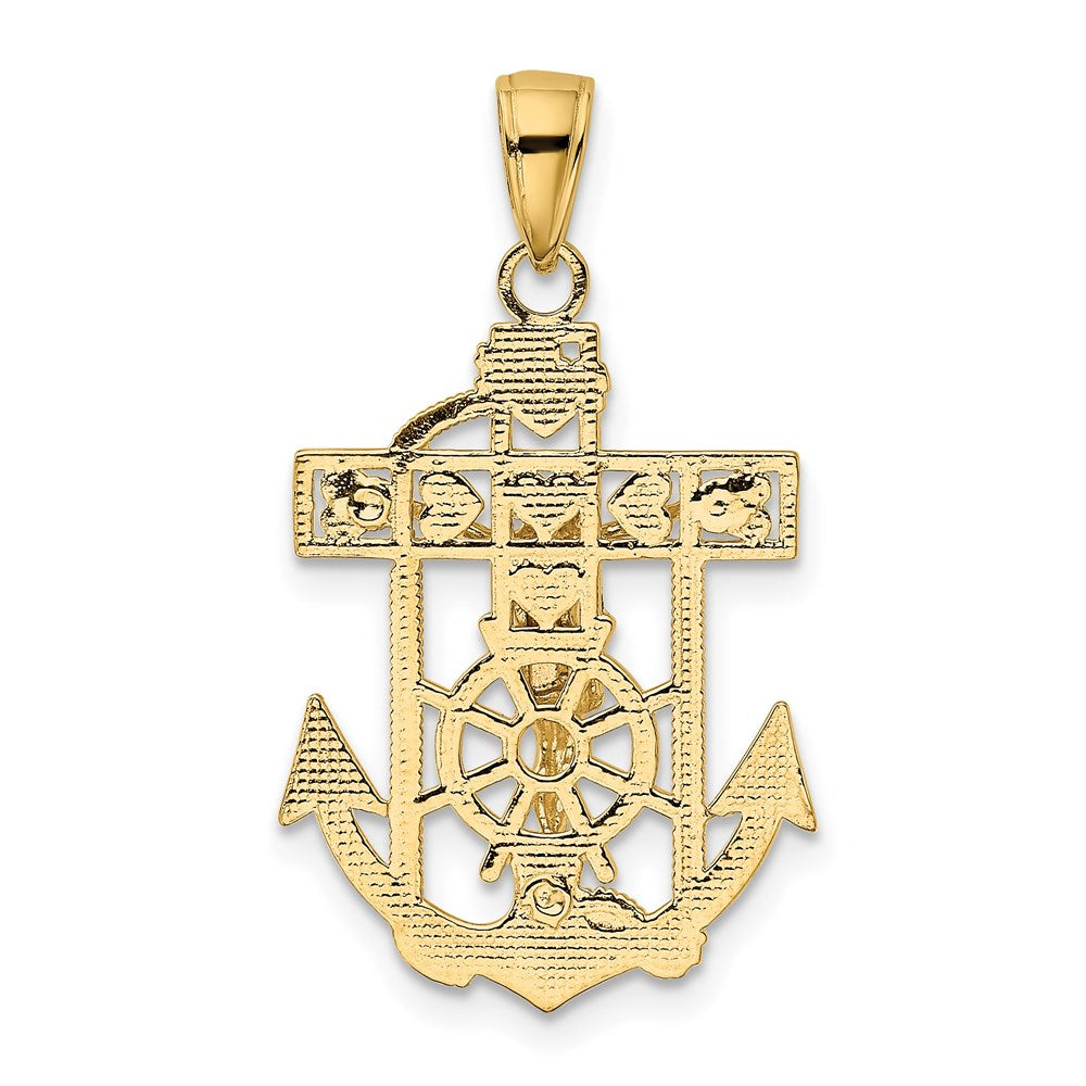 14K Gelbgold Poliertes Strukturiertes Mini-Marinerkreuz-Kruzifix-Anhänger
