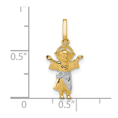 14K Gelb & Rhodium mit Diamantiert Poliert Baby Jesus Anhänger