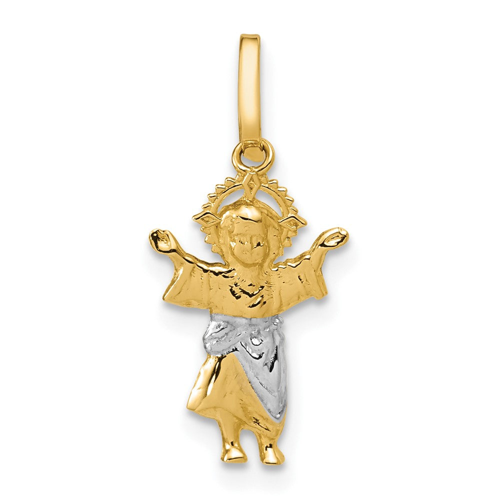 14K Gelb & Rhodium mit Diamantiert Poliert Baby Jesus Anhänger