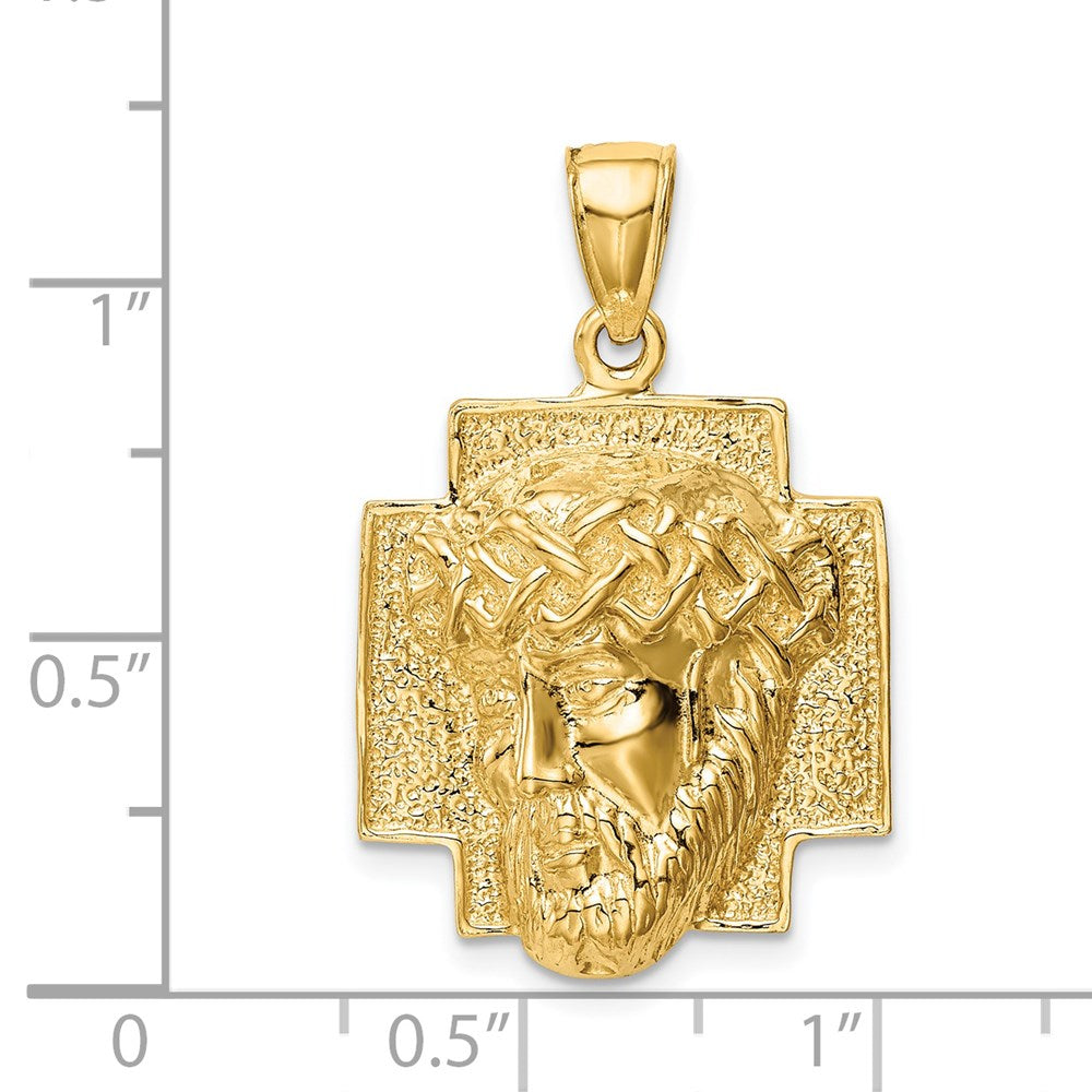 14K Gelbgold Großer Polierter Jesuskopf mit Dornenkrone Anhänger