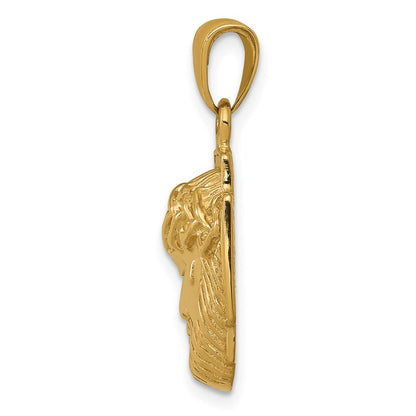 14 Karat Gelbgold Gold Poliert Kleiner Jesuskopf mit Krone Anhänger Let me refine this into more natural German: **14K Gelbgold polierter kleiner Jesuskopf mit Krone Anhänger