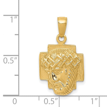 14 Karat Gelbgold Gold Poliert Kleiner Jesuskopf mit Krone Anhänger Let me refine this into more natural German: **14K Gelbgold polierter kleiner Jesuskopf mit Krone Anhänger