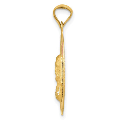 14K Gelb- und Rhodiumgold ovaler Sagrado-Corazon-Anhänger mit Rosé- und Weißrhodium, diamantiert