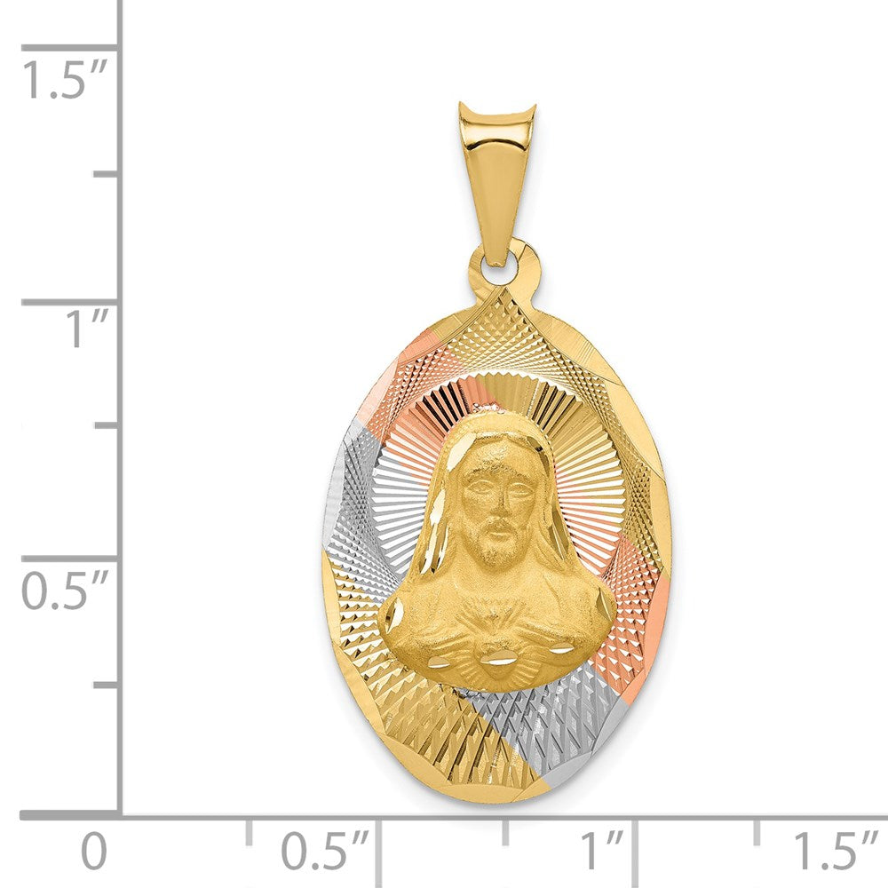 14K Gelb- und Rhodiumgold Diamantierter Sagrado Corazón Oval-Anhänger mit Rosé- und Weißrhodium