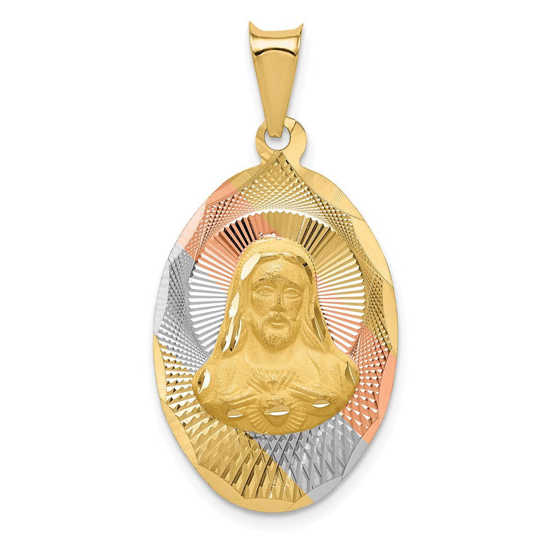14K Gelb- und Rhodiumgold Diamantierter Sagrado Corazón Oval-Anhänger mit Rosé- und Weißrhodium