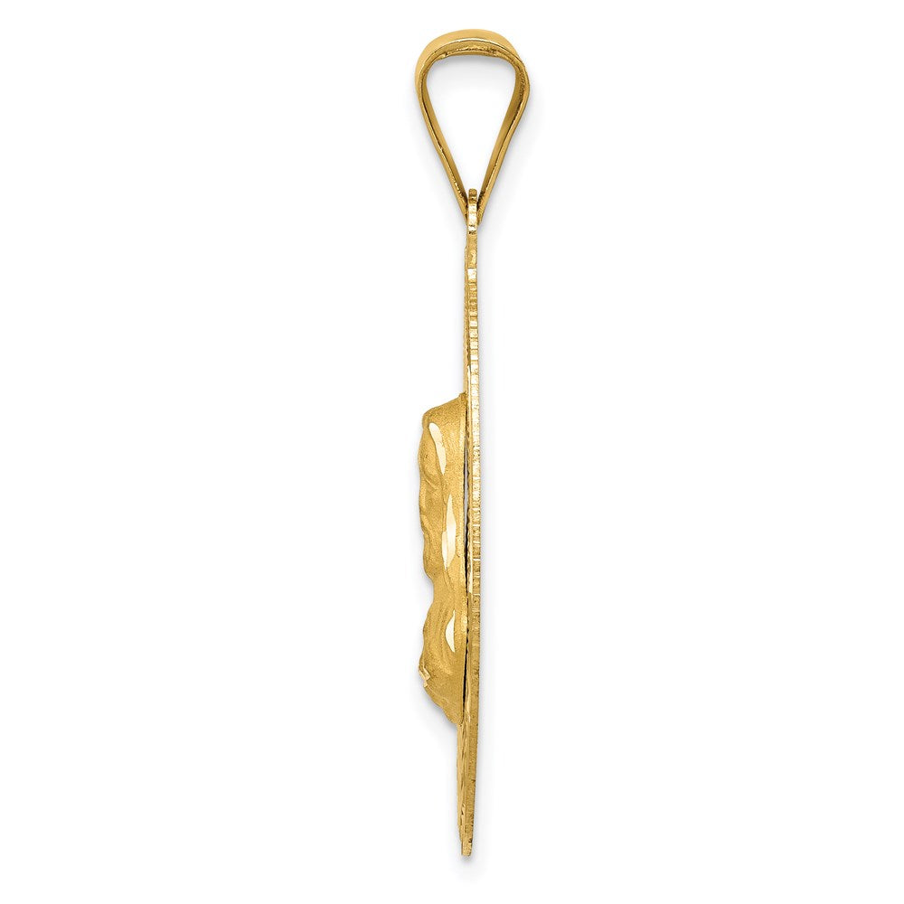 14K Gelbgold Polierter Diamantierter Sagrado Corazón Ovaler Anhänger