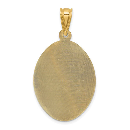 14K Gelbgold Poliert Diamantiert Sagrado Corazón Oval-Anhänger