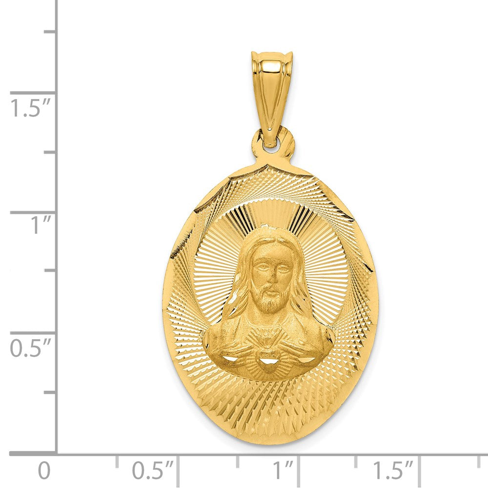 14K Gelbgold Poliert Diamantiert Sagrado Corazón Oval-Anhänger