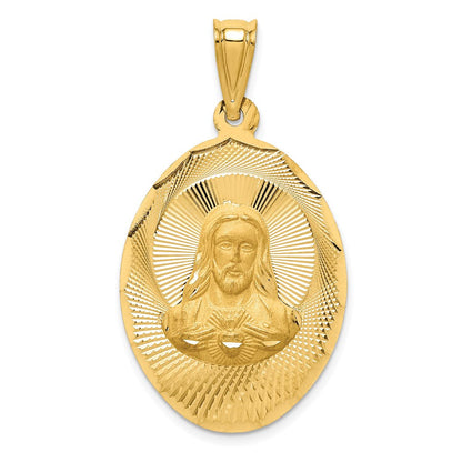 14K Gelbgold Poliert Diamantiert Sagrado Corazón Oval-Anhänger