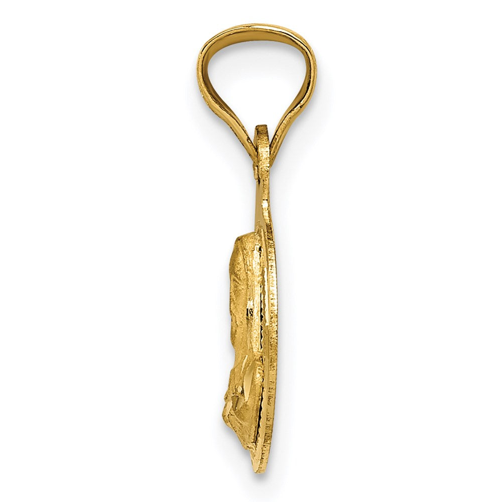 14K Gelbgold Poliert Diamantiert Sagrado Corazon Kreis Anhänger