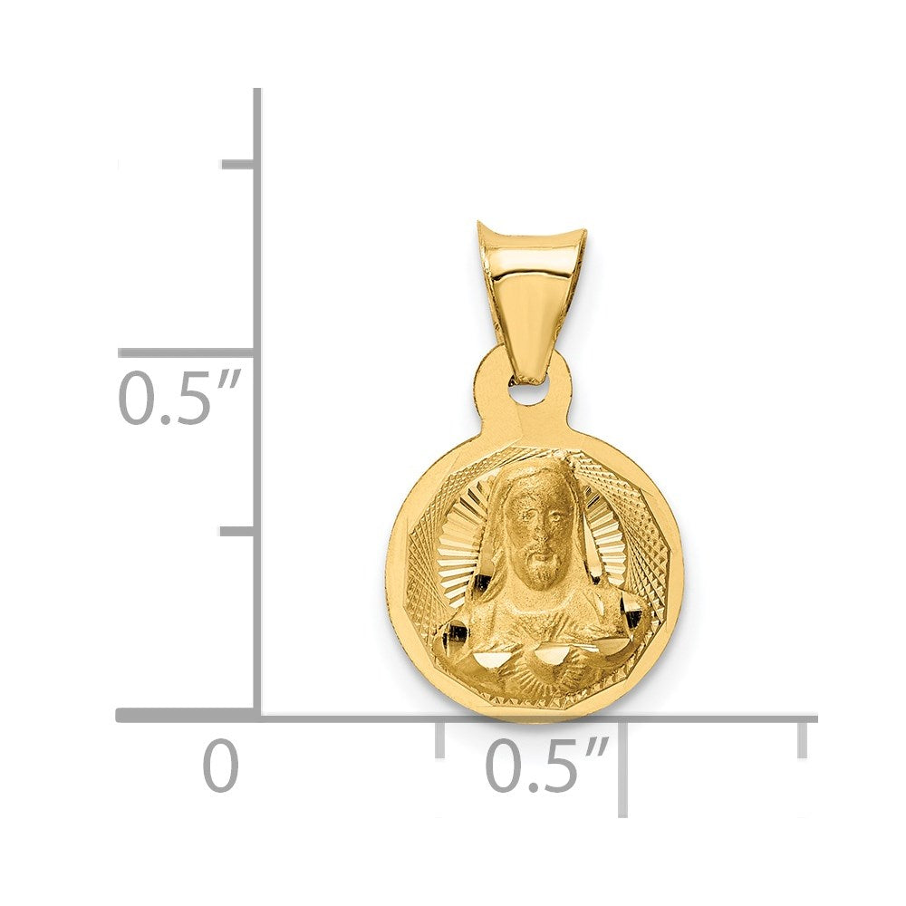 14K Gelbgold Poliert Diamantiert Sagrado Corazon Kreis Anhänger
