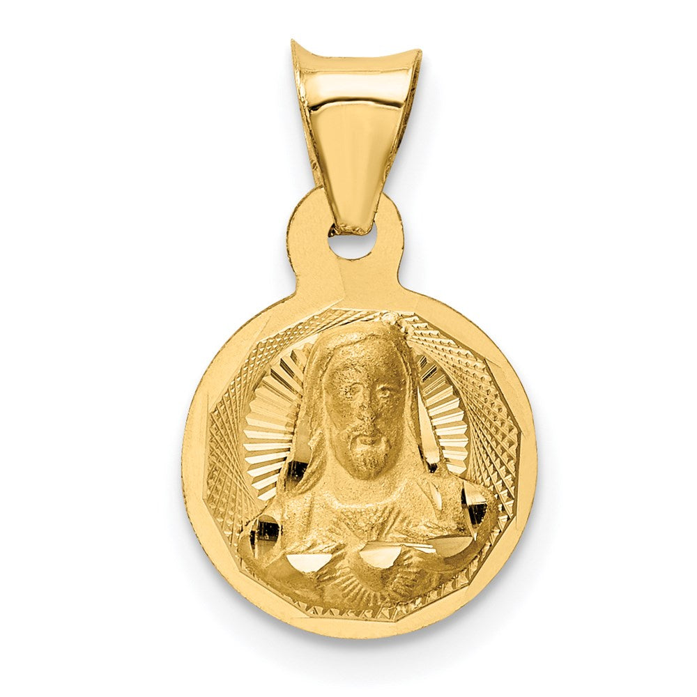 14K Gelbgold Poliert Diamantiert Sagrado Corazon Kreis Anhänger