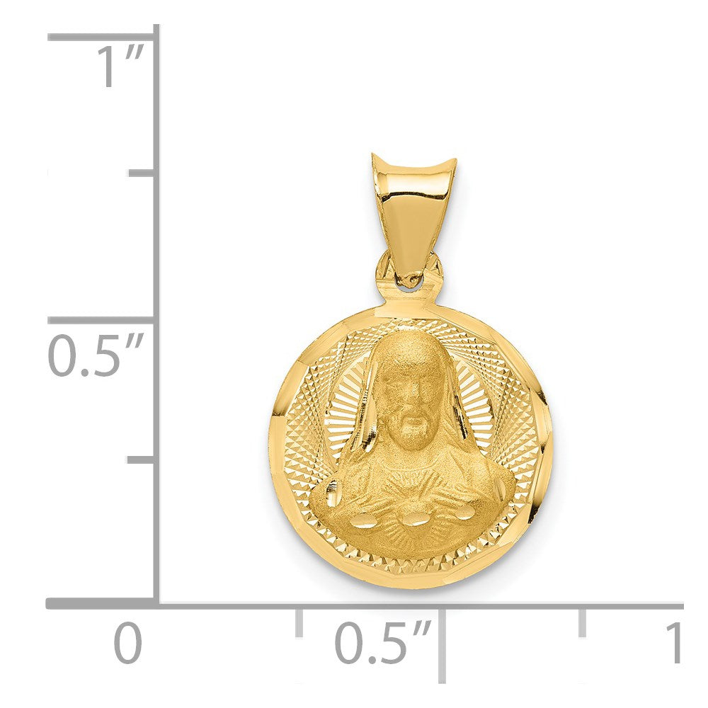 14K Gelbgold Poliert Diamantiert Sagrado Corazon Kreis Anhänger