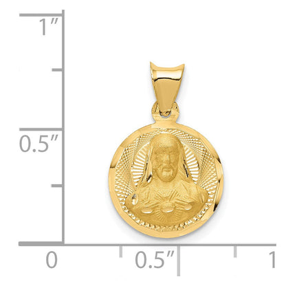 14K Gelbgold Poliert Diamantiert Sagrado Corazon Kreis Anhänger