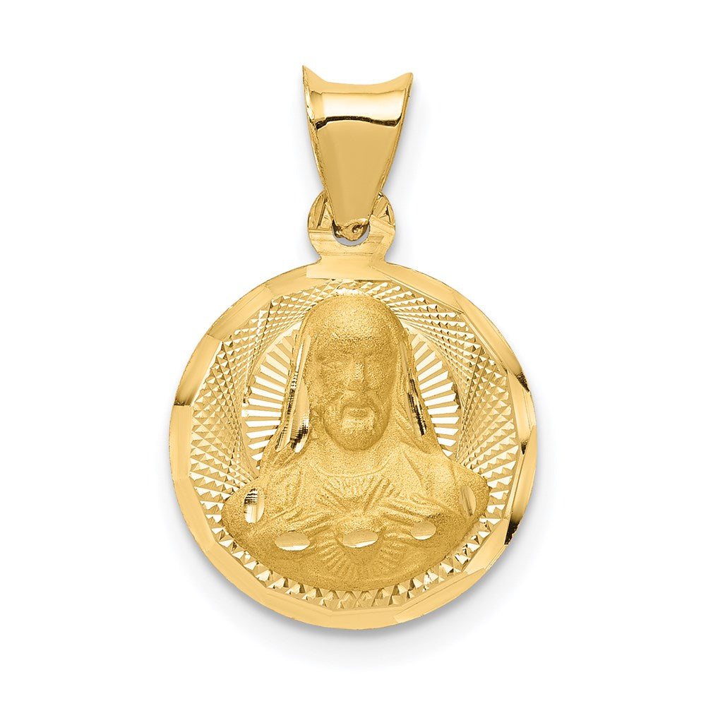 14K Gelbgold Poliert Diamantiert Sagrado Corazon Kreis Anhänger
