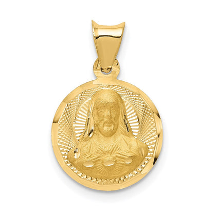14K Gelbgold Poliert Diamantiert Sagrado Corazon Kreis Anhänger