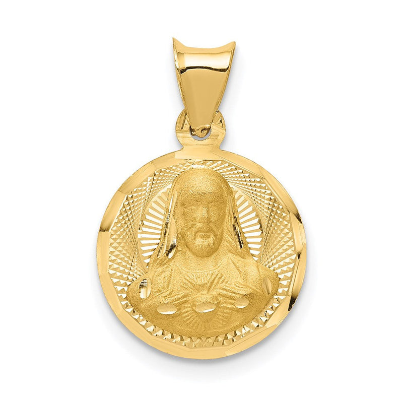 14K Gelbgold Poliert Diamantiert Sagrado Corazon Kreis Anhänger
