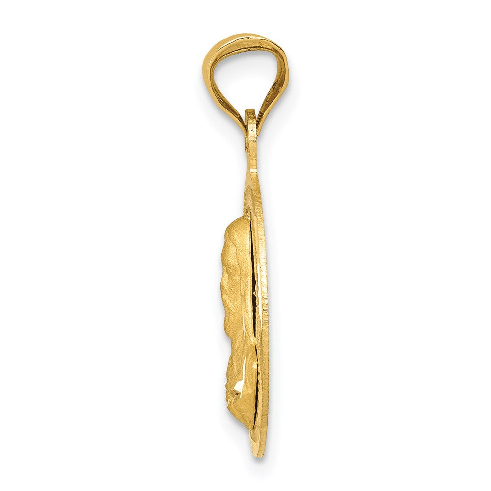 14K Gelbgold Polierter Diamantierter Sagrado-Corazón-Kreis-Anhänger