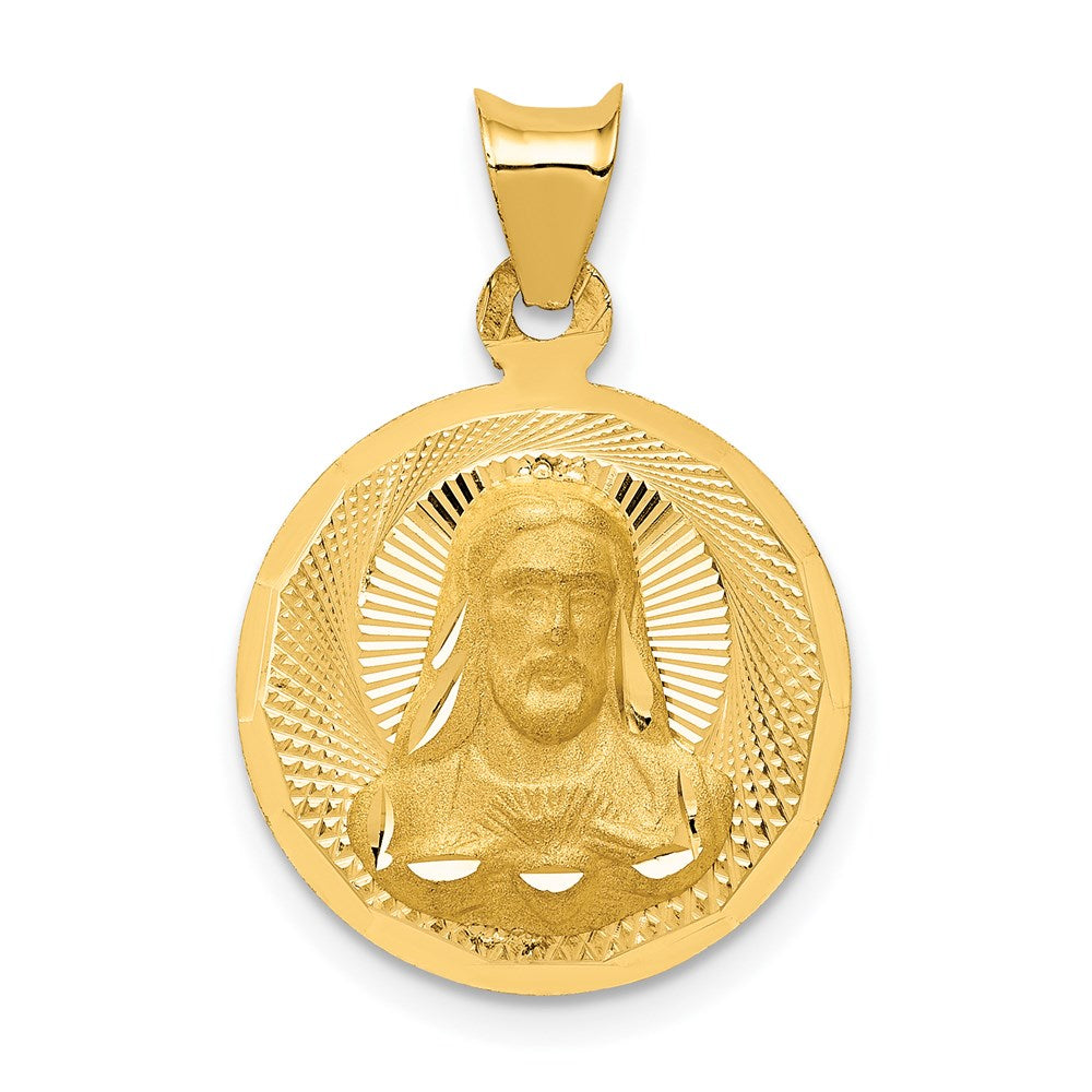 14K Gelbgold Polierter Diamantierter Sagrado-Corazón-Kreis-Anhänger
