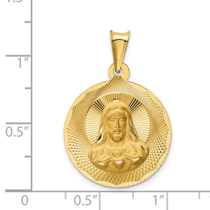 Sagrado-Corazon-Kreisanhänger aus 14K Gelbgold, poliert, diamantiert