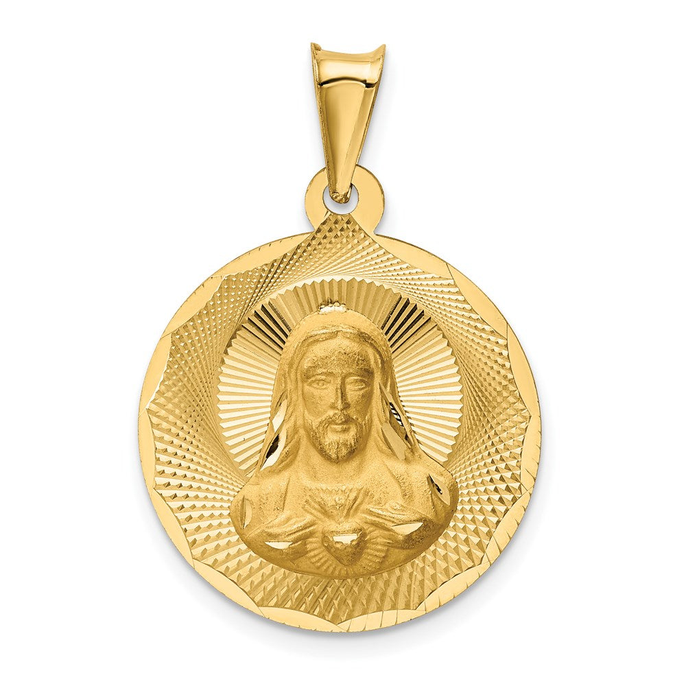Sagrado-Corazon-Kreisanhänger aus 14K Gelbgold, poliert, diamantiert